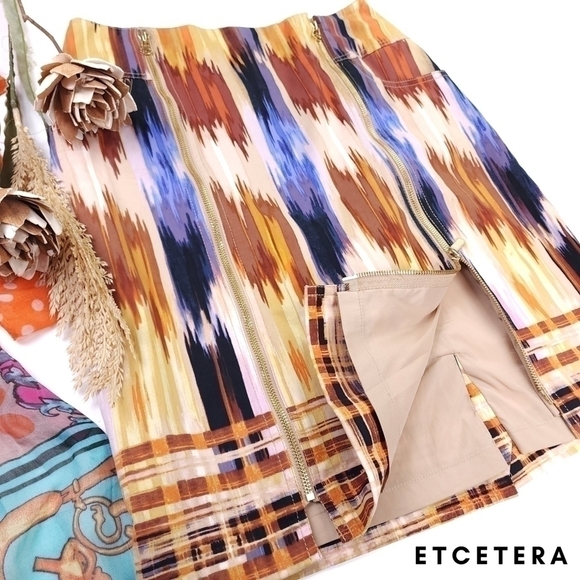 ETCETERA Multicolored Double Gold Front Zipper Skirt Absolutely Gorgeous Sz 4 - Picture 1 of 14